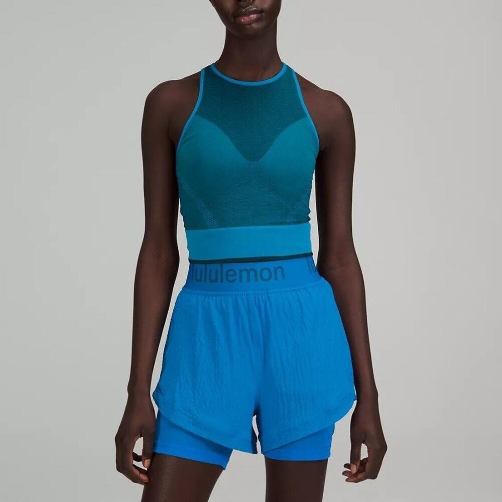 Lululemon Size 2‎ Seamless Mesh Shelf-Bra Training Tank PLSI Blue NWT